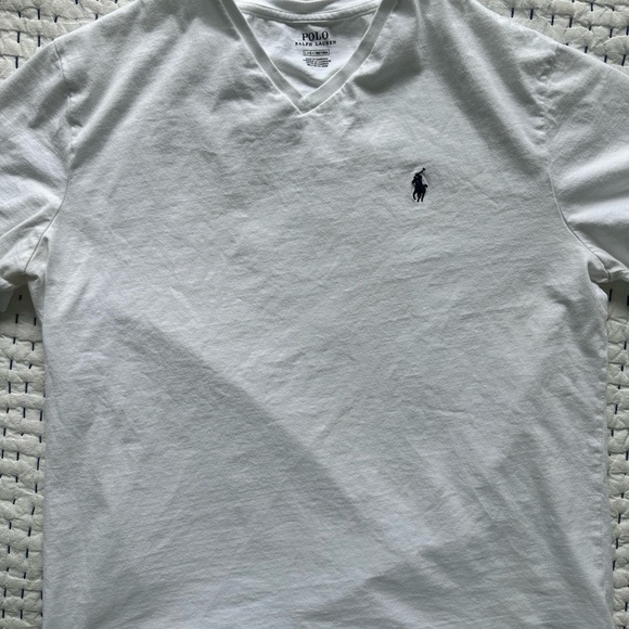 Men’s Large White Ralph Lauren Polo Cotton V Neck Short Sleeve Tee-Shirt - Picture 2 of 5